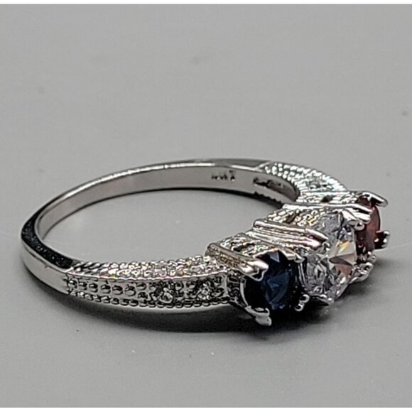 10k Patriotic Gemstone Ring Ladies SZ 12 White Gold Garnet Cubic Zirconia Iolite - Picture 16 of 16